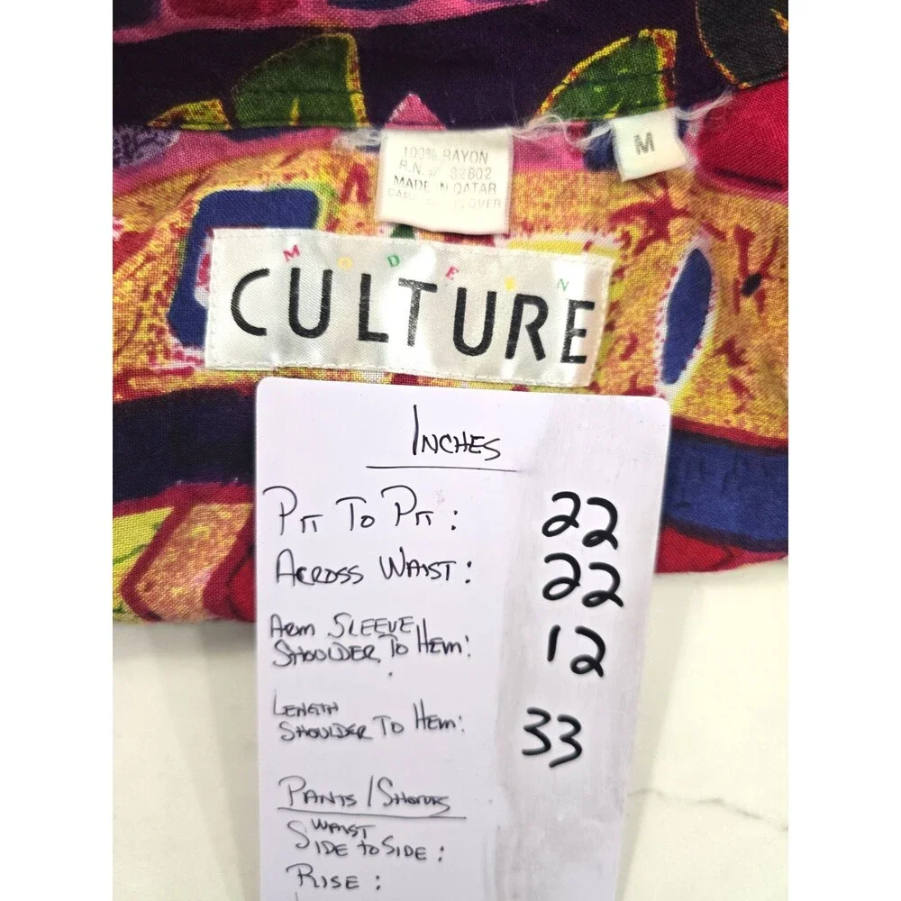 Vintage Modern Culture Hawaiian Button Down Shirt Mens Med Colorful Art Abstract